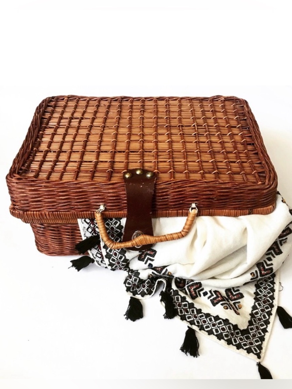 Vintage Rattan Wicker Suitcase Picnic Basket